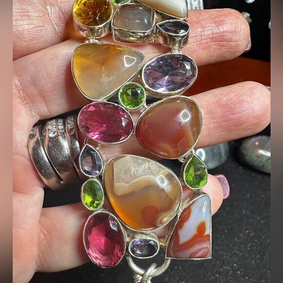 Incredible sterling silver, multi-stone (faceted and polished) bracelet! - Picture 13 of 16